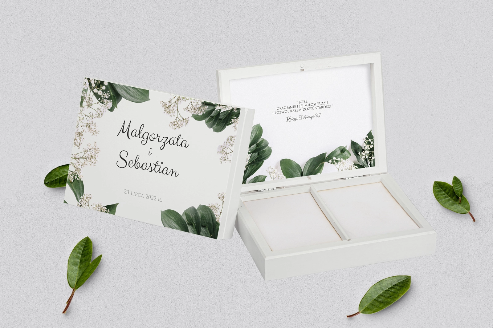 Pudełko na obrączki prostokątne białe - Soft Motyw 1