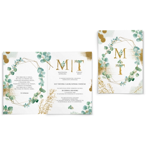 Zaproszenia ślubne Golden Green - Składane Motyw 2