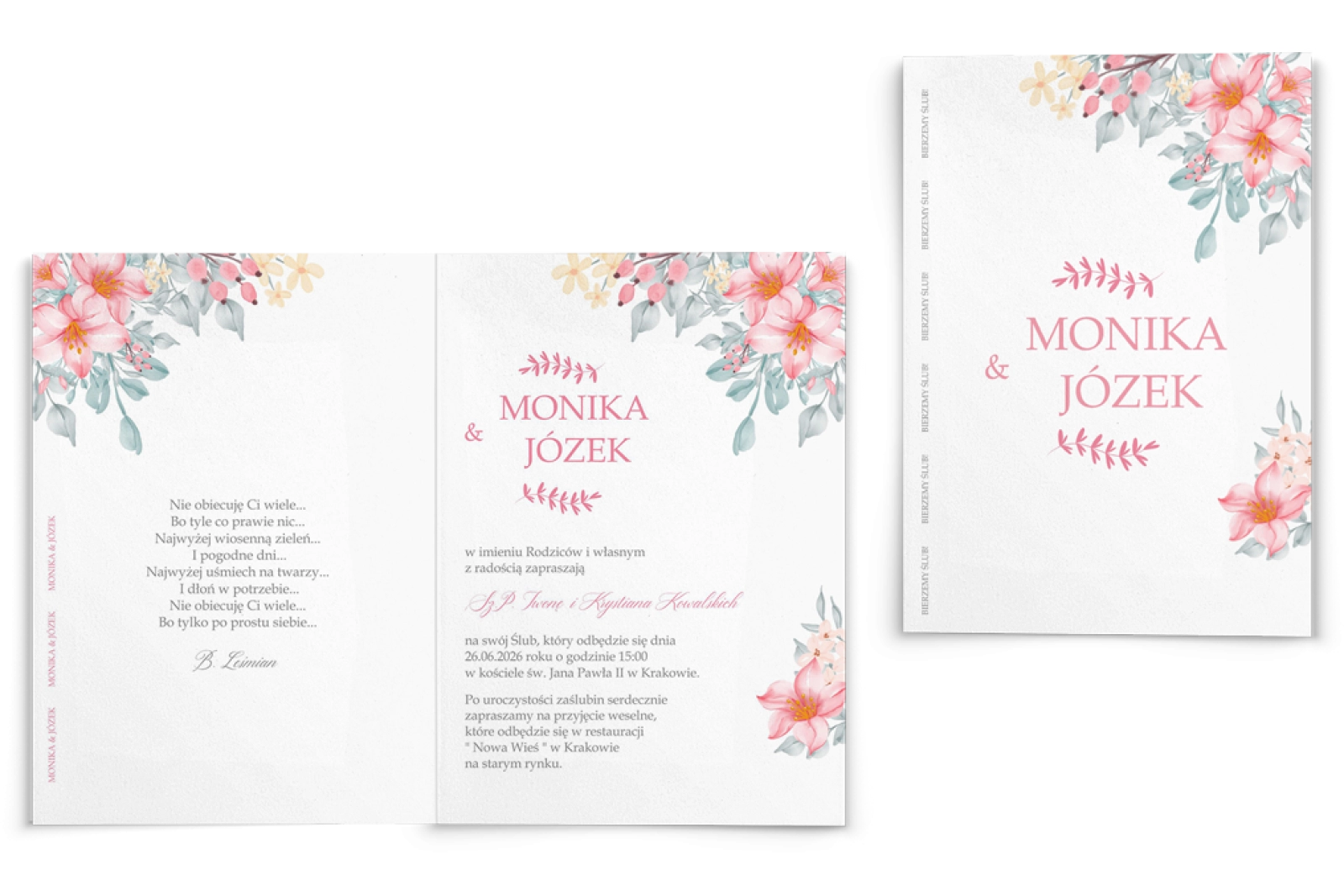 Zaproszenia ślubne Name - Składane motyw 3