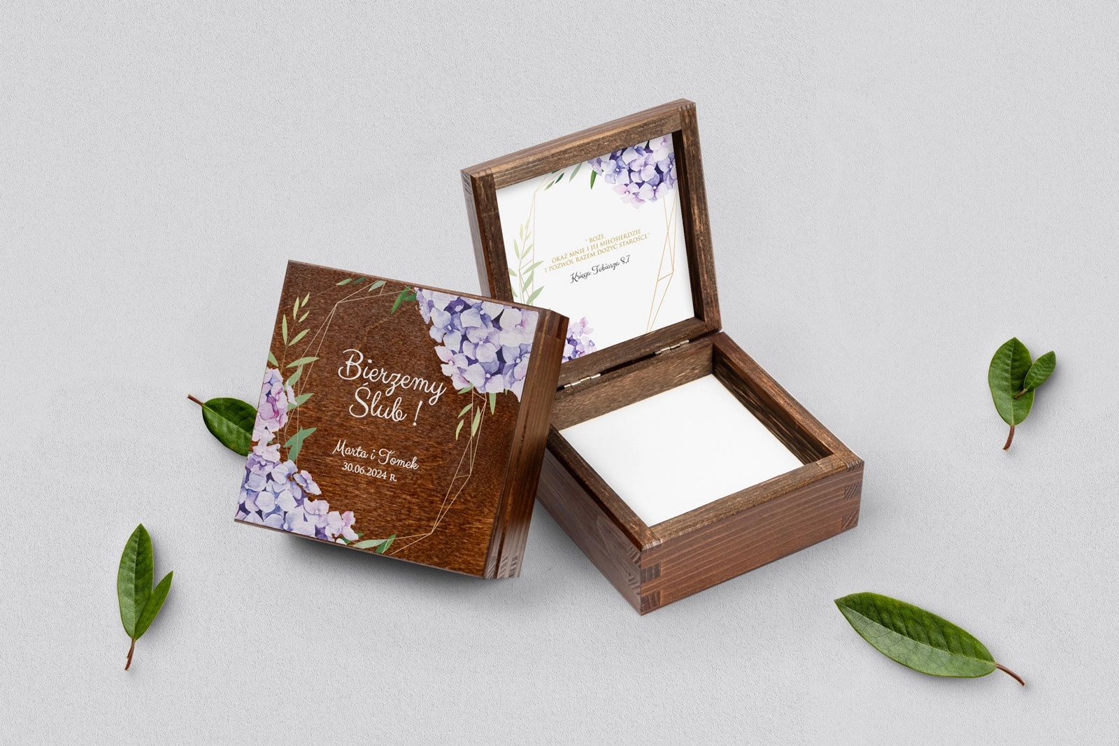 Pudełko na obrączki brązowe - Flowers & Frame Motyw 1