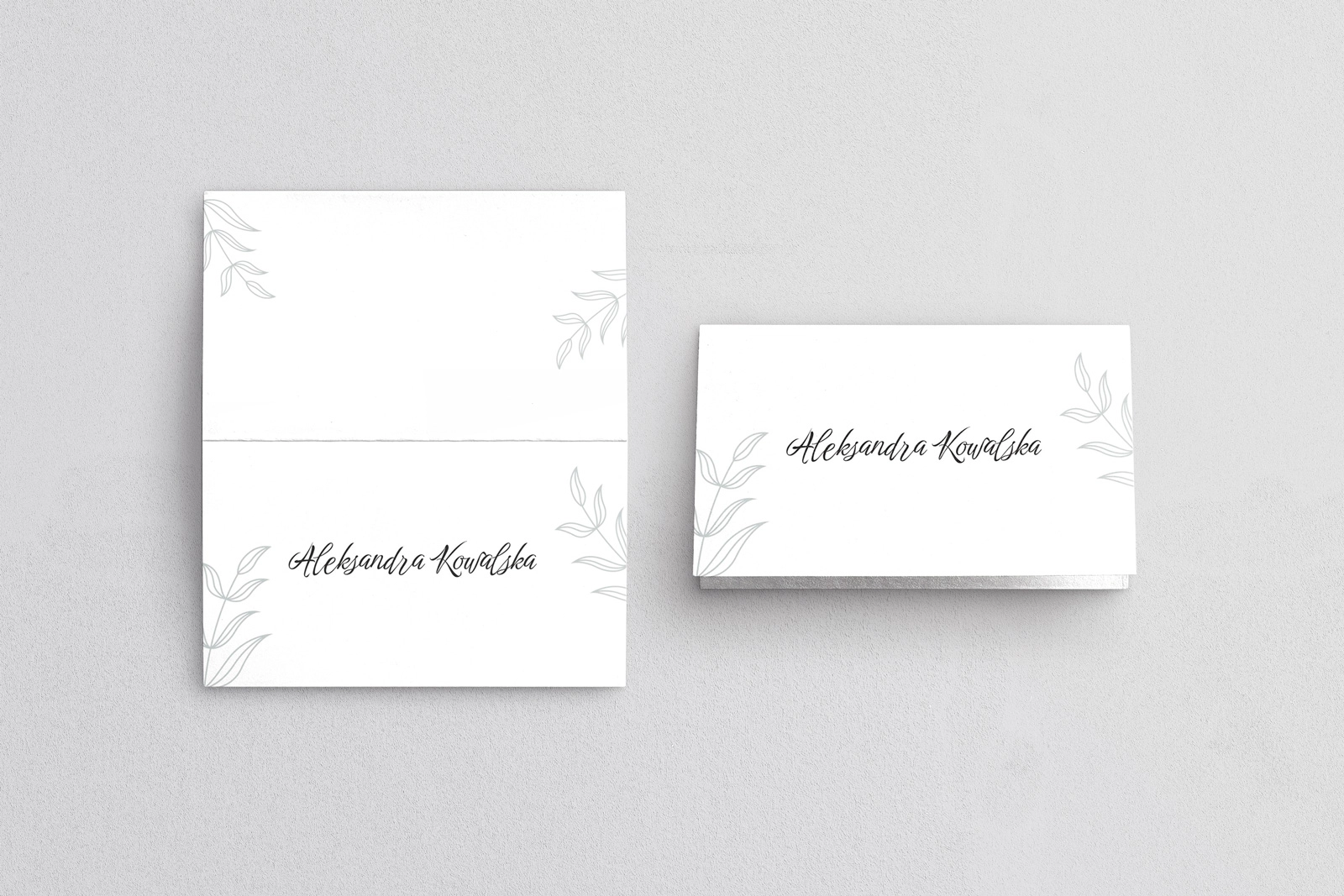 Winietki ślubne składane Białe Liście - Motyw 2