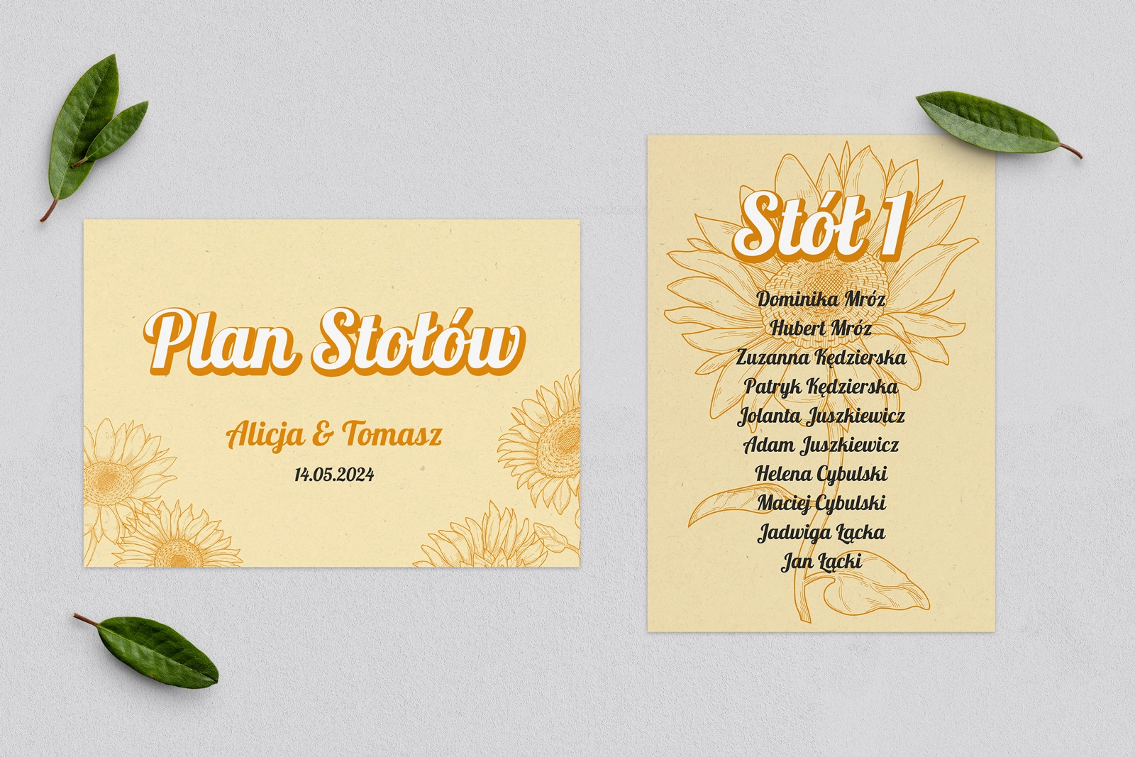 Plan Stołów - Karteczka Sunflowers Motyw 1