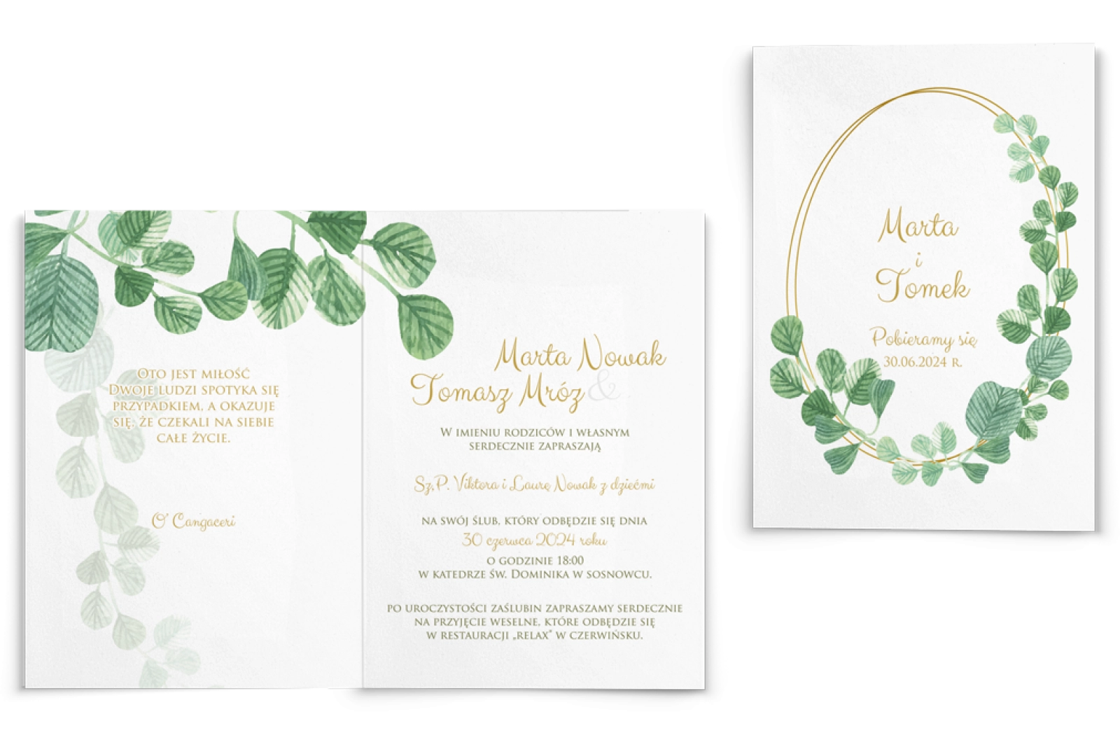 Zaproszenia ślubne Liście - Składane Motyw 6