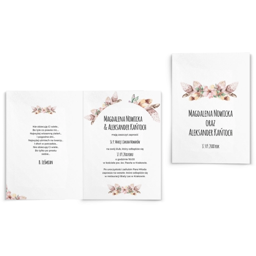 Zaproszenia ślubne Piórko - Składane motyw 1