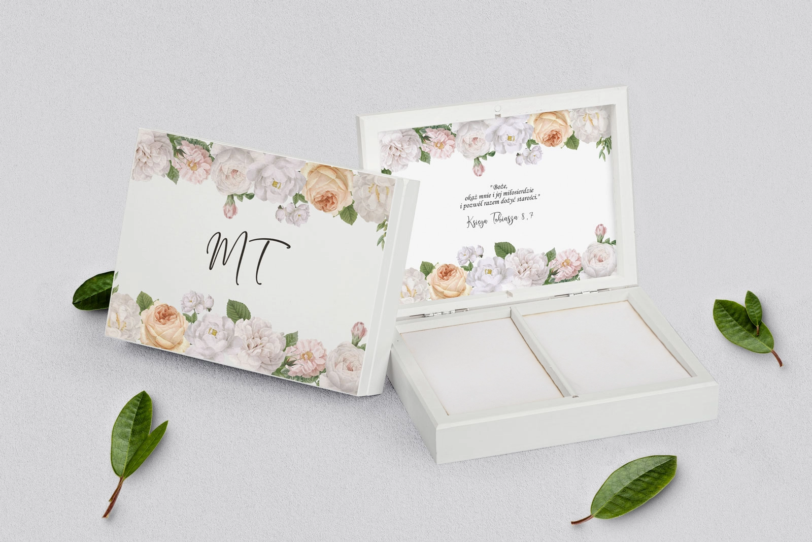 Pudełko na obrączki prostokątne białe - Ofelia Motyw 3