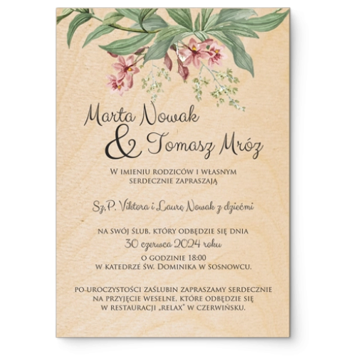 Zaproszenia ślubne Liście - Drewniane Motyw 2