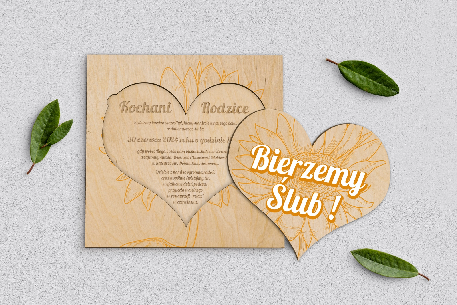 Drewniane Zaproszenie dla Rodziców - Sunflowers Motyw 1