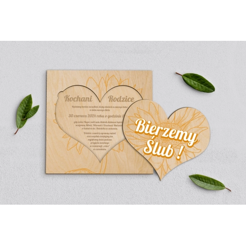 Drewniane Zaproszenie dla Rodziców - Sunflowers Motyw 1