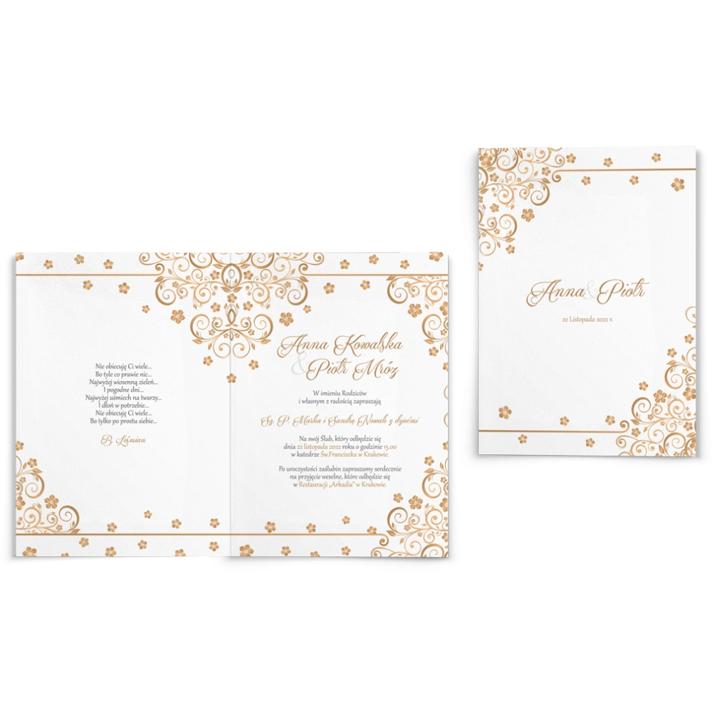 Zaproszenia ślubne Maja - Składane Motyw Złote