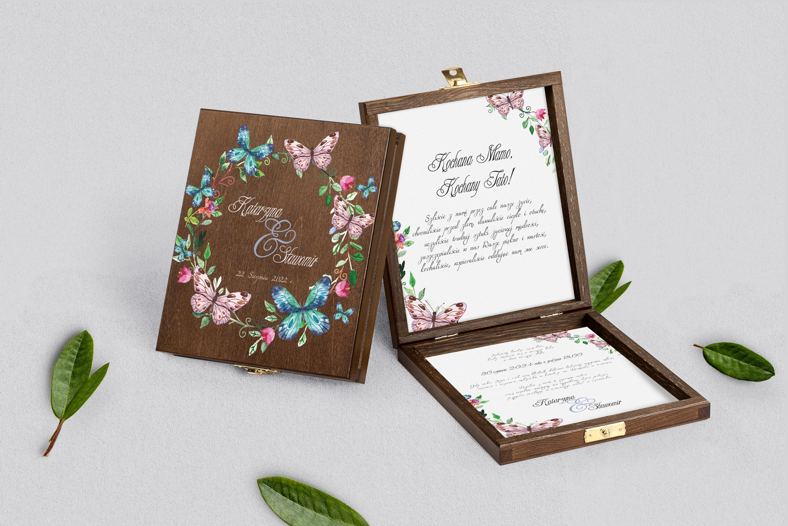 Zaproszenie dla Rodziców - brązowe Akwarelowe Wianki Motyw 3