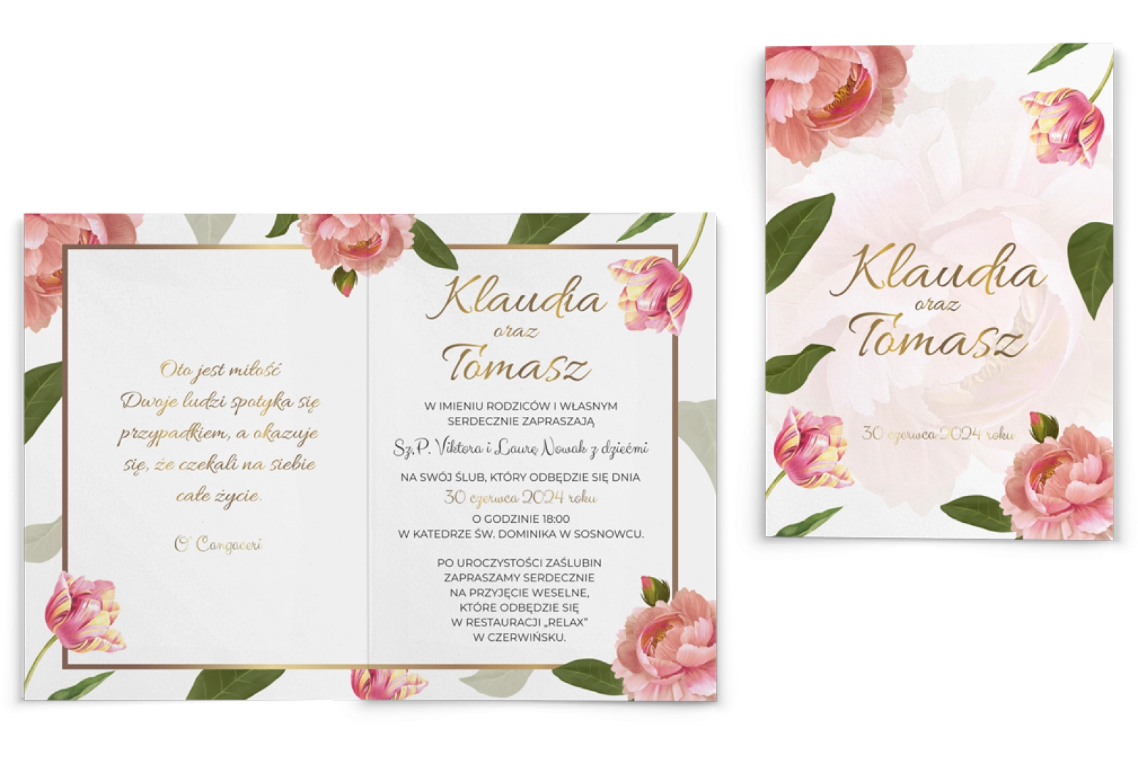 Zaproszenia ślubne Dream - Składane Motyw 6