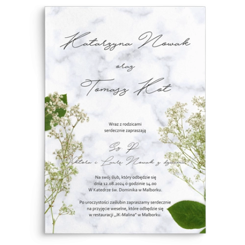 Zaproszenia ślubne Marble leaf - Motyw 3