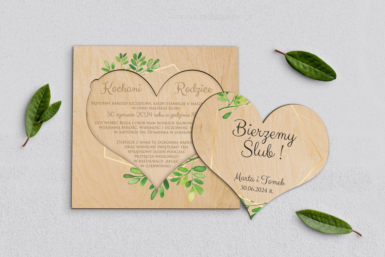 Drewniane Zaproszenie dla Rodziców - Flowers & Frame Motyw 3