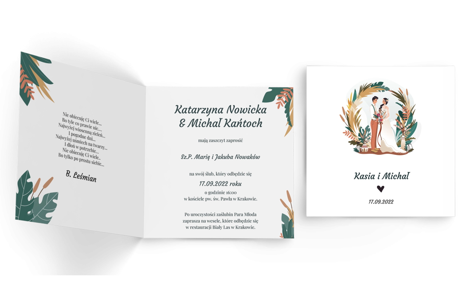 Zaproszenia ślubne Boho wedding - Składane Kwadrat Motyw 1