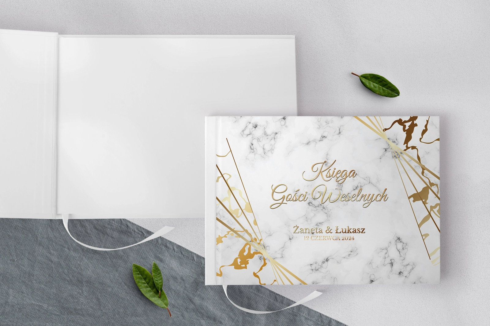 Księga Gości Weselnych Marmur & Złoto Motyw 4