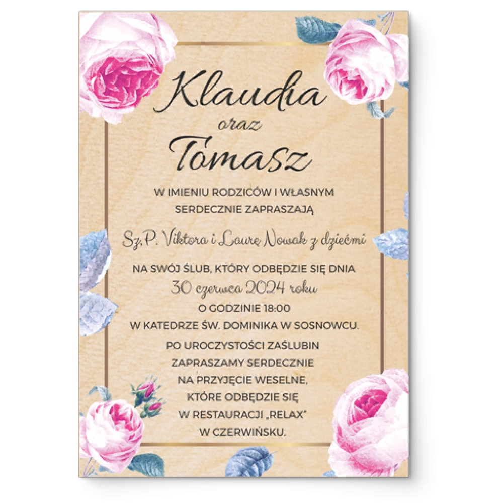 Zaproszenia ślubne Dream - Drewniane Motyw 3