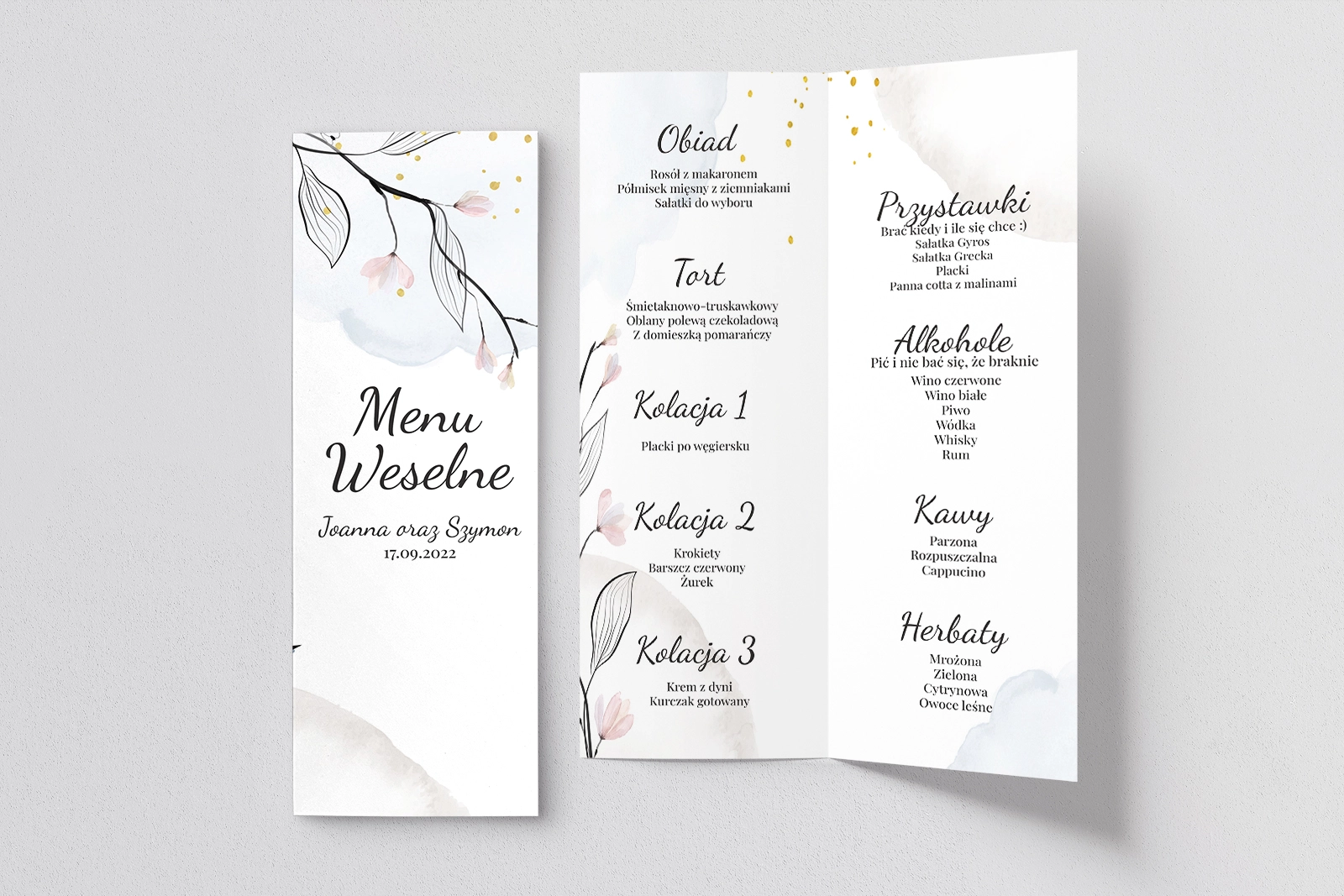 Menu Weselne Watercolor Wedding - Motyw 3