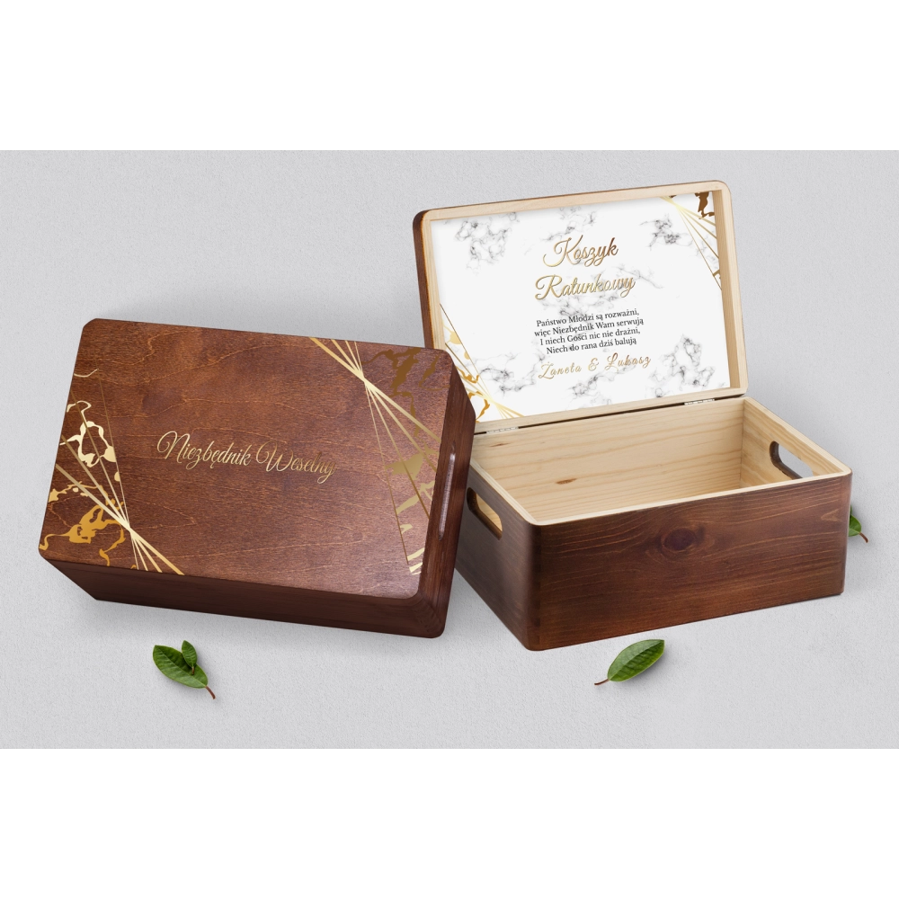 Koszyczek ratunkowy weselny brązowy - Marmur & Złoto Motyw 4