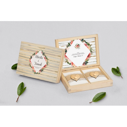 Pudełko na obrączki prostokątne naturalne - Akwarelka - Motyw 2